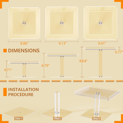 3 Piece Cupcake Stand, Acrylic Dessert Table Display Set, Clear Square Serving Trays for Birthday, Wedding, Baby Shower
