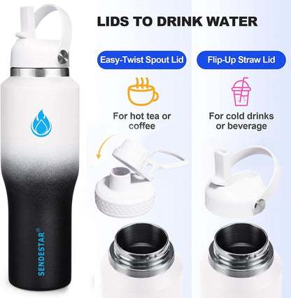 SENDESTAR SENDESTAR 40oz Stainless Steel Water Bottle(Cold for 48 Hrs, Hot for 24 Hrs),Double Wall Vacuum Insulated Bottle with Straw Lid, Spout Lid and Flex Cap, Fit in Any Car Cup Holder