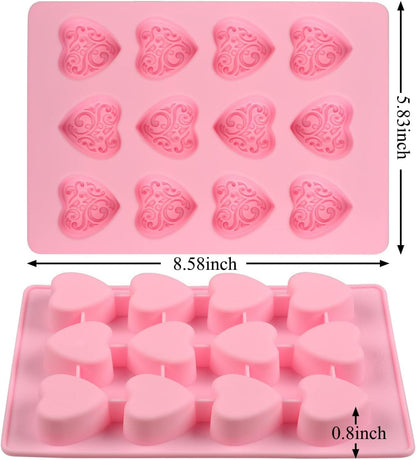 Silicone Heart-Shaped Chocolate Molds - Set of 3 Non-Stick Candy Heart Molds Silicone for Baking, Candy, Gummy, Food Grade - Pink