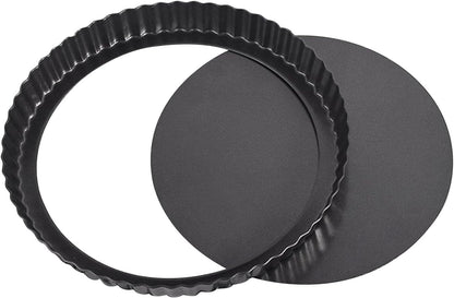 CALIDAKA Tart Pan Non-Stick Carbon Steel Quiche Pan Removable Bottom Pie Pans for baking Quiche Baking Dish(SIZE:8inch)