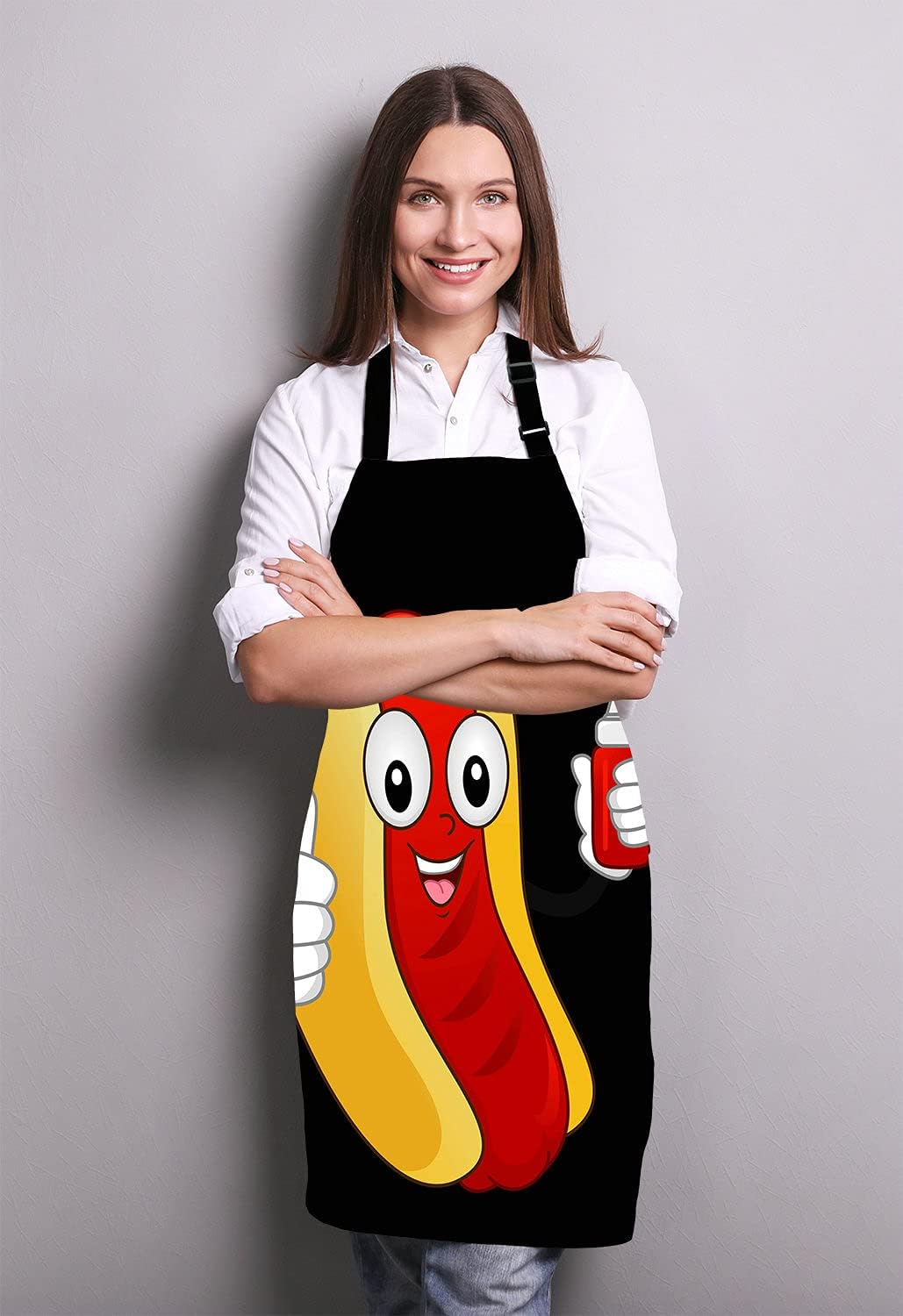 Funny Hotdog Sandwich Ketchup Kitchen Cooking BBQ Chef Apron,Funny Apron for Men, Women - Dad Gifts, Gifts for Men - Birthday, Mothers Day Gifts for Mom, Wife, Husband, Brother, Friends