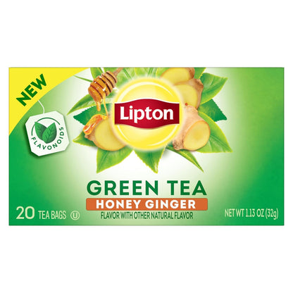 Lipton Honey Ginger Green Tea, Lemon Green Tea, & Peach Green Tea 20 CT (2ea) (Variety Pack)