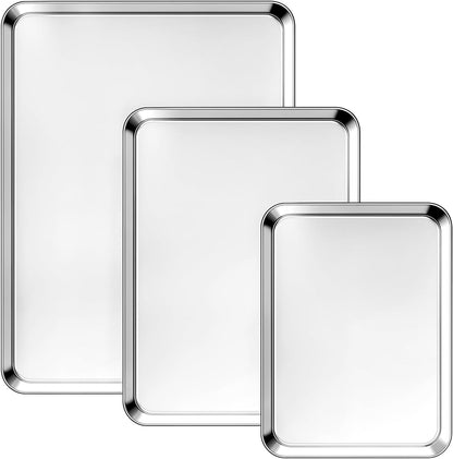 Ohtomber Stainless Steel Baking Sheet Pan Set, 3 Pack Cookie Sheets for Baking, Heavy Duty Stainless Steel Cookware Set, Oven Cookie Tray for Roasting, 9/12/16 Inch