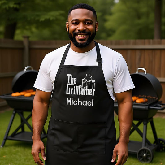 Personalized Chef Apron for Men, Custom Embroidered Design, Professional Kitchen Cooking BBQ Grilling for Dad, Decorated in USA