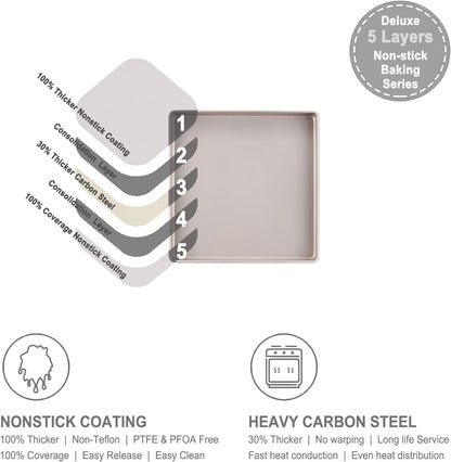 CHEFMADE 11-Inch Baking Sheet Pan, Non-Stick Square Jelly Roll Bakeware for Oven Roasting Meat Bread Battenberg Pizzas Pastries 11.2" x 11.2" x 1.4" (Champagne Gold)