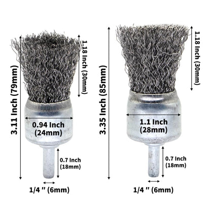 9-Piece Large Wire Brush Wheel Set - Metal Rust Removal, Polishing, Cleaning - 1/4″ (6mm) Shaft - Removes Burrs, Dust, and Paint - Handles Rough Surfaces - Rotary Tool Accessories
