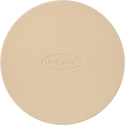 Unicook Small Pizza Stone 10.25 Inch for Oven and Grill, Round Baking Stone, Thermal Shock Resistant Cordierite Oven Pan with Plastic Dough Scraper, Ideal for Cooking Pizza, Bread