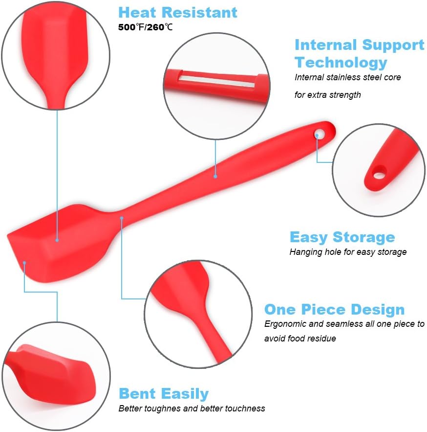 Silicone Spatula 4-piece Set, Heat-Resistant Non-stick Rubber Spatulas with Stainless Steel Core, Red