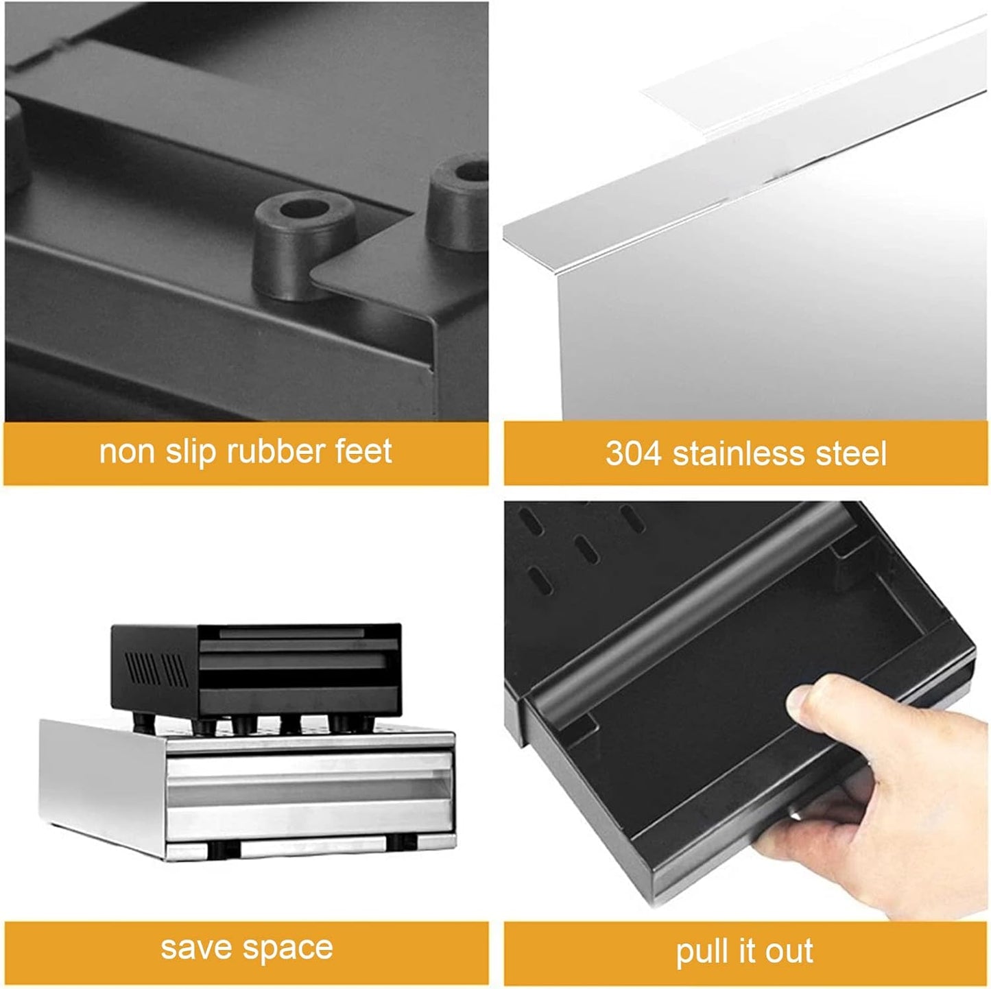 Coffee Knock Box Drawer Espresso Knock Box Drawer, Stainless Steel Coffee Residue Powder Box for Household Shop, Coffee Grounds Container Espresso Puck Knock Box (Black)