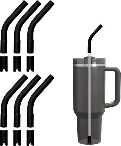 6Pcs Silicone Straw Tips, Reusable Rubber Straw Tips for Metal Straws and Other 0.31Inch (8MM Outdiameter) Straws, Fit for Stanley Cup Tumbler (Black)