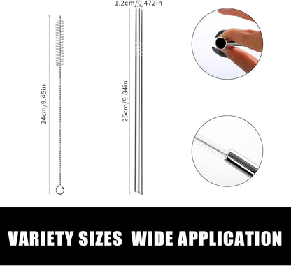 Lazycorner 5 Pcs Stainless Steel Smoothie Straws, 0.4'' Extra Wide Reusable Metal Drinking Straws for Milkshake, Smoothie, Beverage, Set of 5 with 2 Cleaning Brush