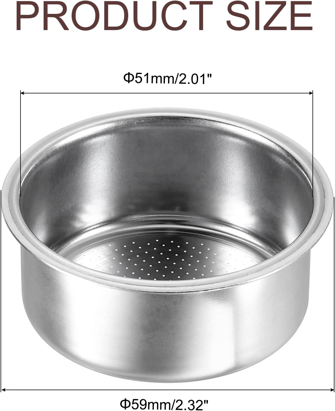 uxcell 1Pcs 51mm Coffee Filter Basket, 2-Cup Stainless Steel Reusable Espresso Coffee Machine Bowl Baskets Replacement