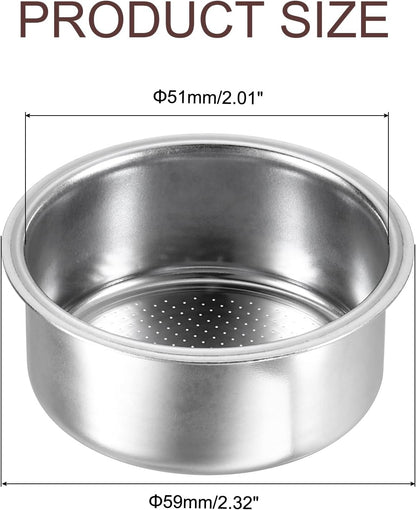 uxcell 1Pcs 51mm Coffee Filter Basket, 2-Cup Stainless Steel Reusable Espresso Coffee Machine Bowl Baskets Replacement