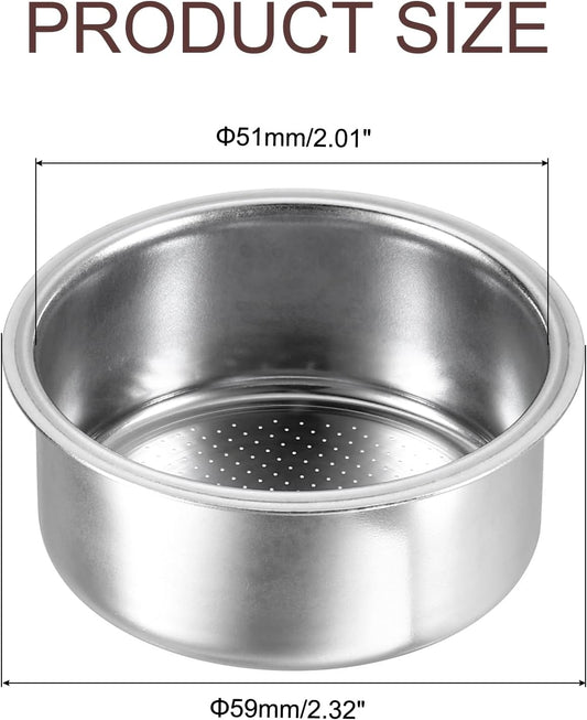 uxcell 1Pcs 51mm Coffee Filter Basket, 2-Cup Stainless Steel Reusable Espresso Coffee Machine Bowl Baskets Replacement