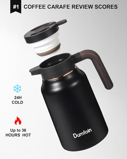 Carafes for Hot Liquids 51oz - 12 Hour Stainless Steel Thermal Coffee Carafe-Insulated Coffee Carafes For Keeping Hot/Cold Coffee, Tea, Water, 1.5 Liter Beverage Dispenser(Black)