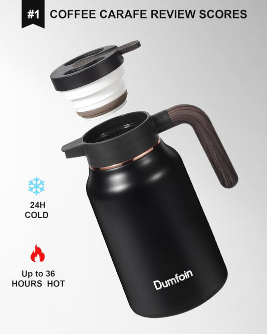 Carafes for Hot Liquids 51 oz - 12 Hour Stainless Steel Thermal Coffee Carafe-Insulated Coffee Carafes For Keeping Hot/Cold Coffee, Tea, Water, 1.5 Liter Beverage Dispenser(Black/Gold)