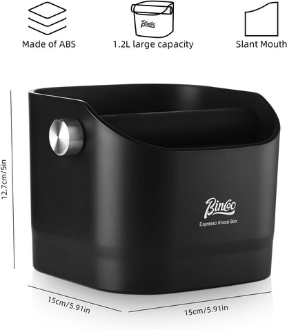 Espresso Knock Box - Bincoo Black Espresso Machine Knock Box/Espresso Grounds Knock Box, Barista Style Coffee Knock Box for Grounds with Removable Shock-Absorbent Knock Bar and Anti-Slip Base. (Black)