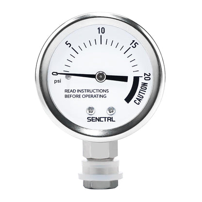 SENCTRL 0-20 Psi Pressure Cooker Canner Gauge Replacement Part, 2" Dial Size, Stainless Steel Case, 1/8" NPT Male Lower Mount, Waterproof, with Silicone Adapter and Nut, for Pressure Cooker Canning