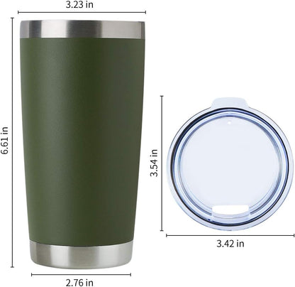 DOMICARE 20oz Stainless Steel Tumbler Bulk with Lid, Double Wall Vacuum Insulated Travel Mug, Powder Coated Coffee Cup, Army Green, 1 Pack