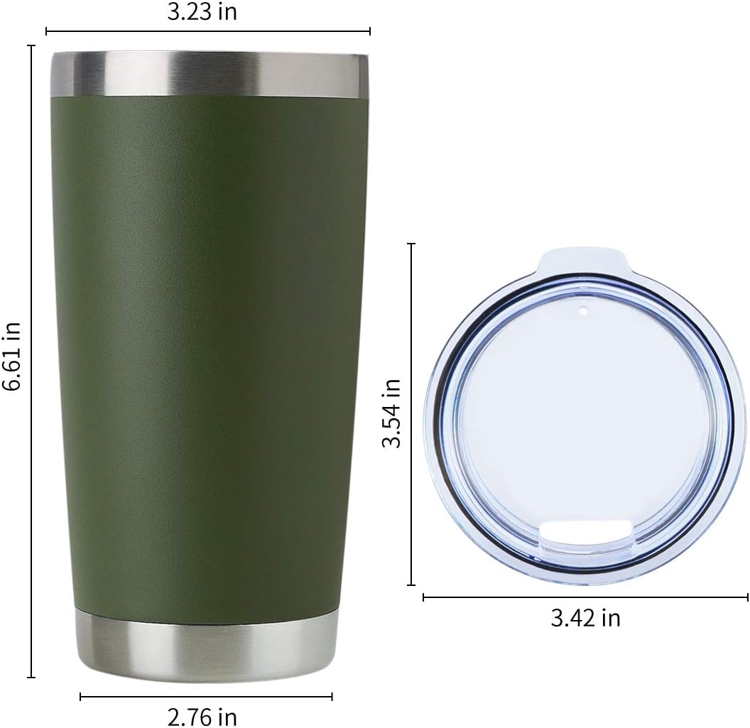 DOMICARE 20oz Stainless Steel Tumbler Bulk with Lid, Double Wall Vacuum Insulated Travel Mug, Powder Coated Coffee Cup, Army Green, 8 Pack