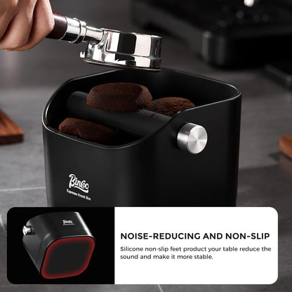 Bincoo Square Coffee Knock Box 0.8L –ABS Espresso Knock Bin with Non-Slip Base, Wide 4.6" Slanted Opening & Detachable Silicone Knock Bar for Easy Cleaning and Quiet Use(Gray(square))