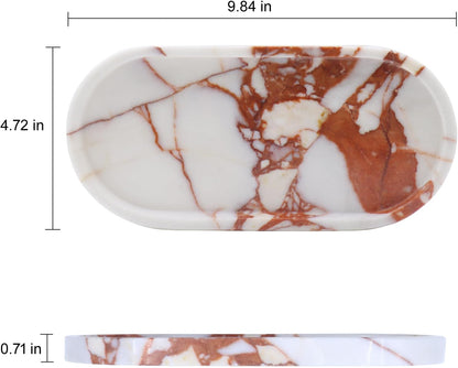 Natural Marble Tray, Oval Vanity Decorative Tray for Bathroom Counter, Countertop Stone Organizer, Catchall Tray for Kitchen, Perfume, Candles, Jewelry Dish Decorative Tray