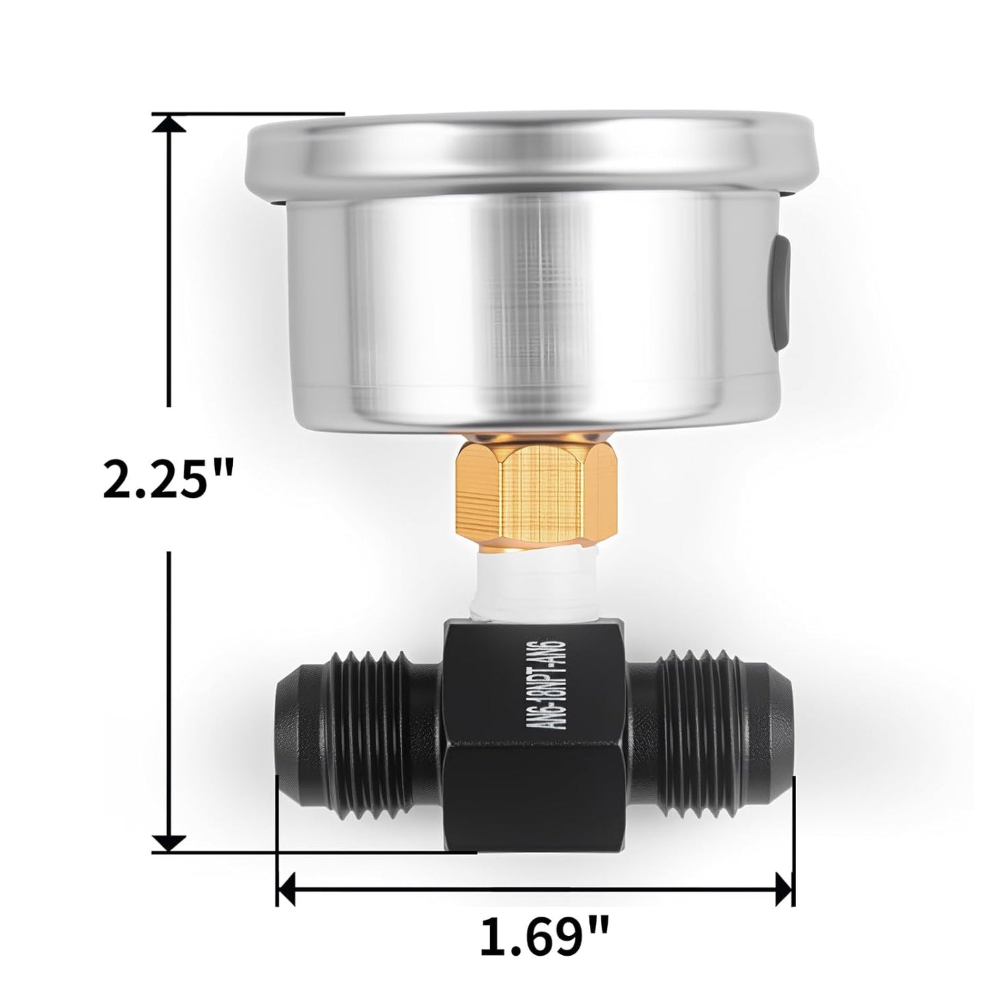 Universal 0-100psi Fuel Pressure Gauge 1/8" NPT Oil Press Gauge with 6AN Male to 6AN Male Fuel Pressure Fitting Adapter