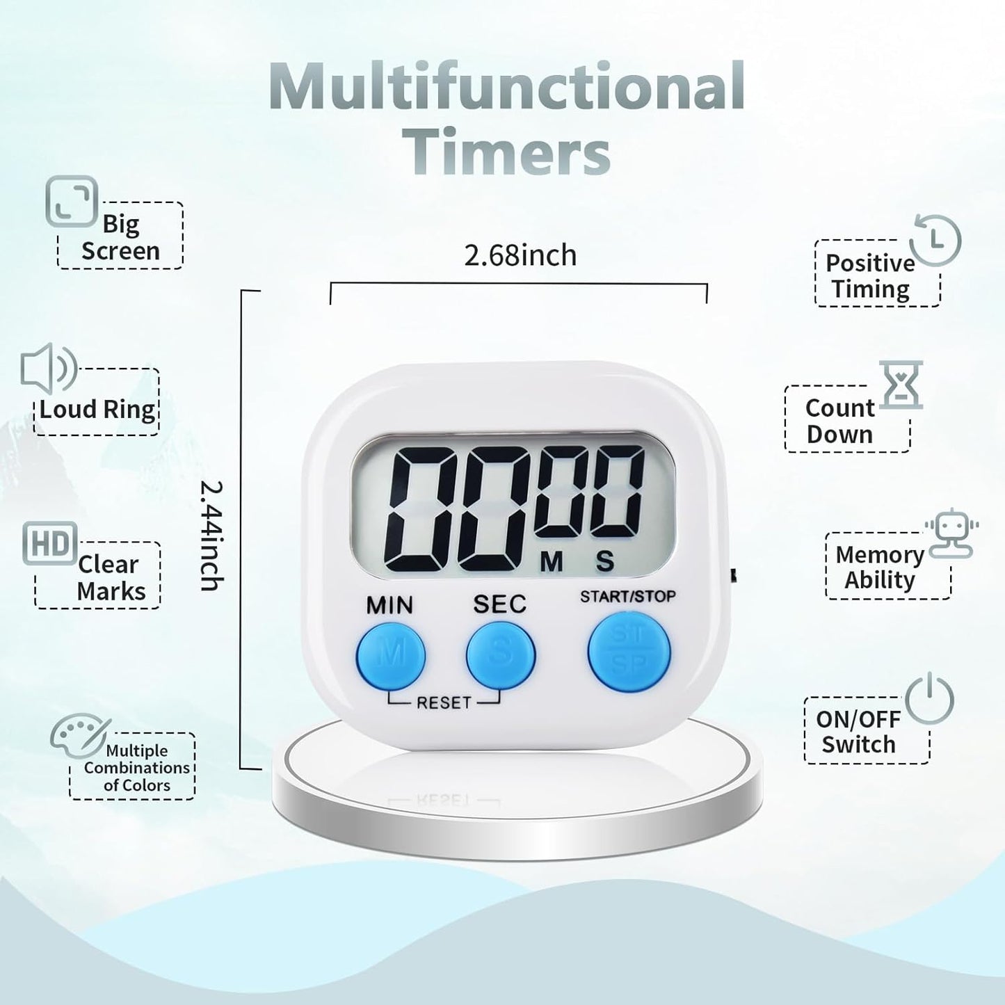 6 Pack Digital Kitchen Timer Magnetic Digital Timer with Big Display Loud Ring Cooking Timers for Cooking, Game, Gym, Break Time, Classroom(6, Multicolor)
