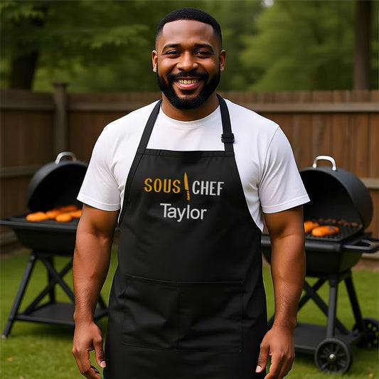 Personalized Chef Apron for Men, Custom Embroidered Design, Professional Kitchen Cooking BBQ Grilling for Dad, Decorated in USA