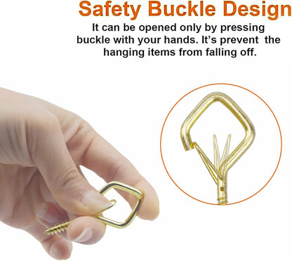 10 PCS Eye Screw Hooks for Hanging Heavy Duty with Safety Buckle.Metal Ceiling Hooks for Hanging Plants,Cup,Wind Chime,Bird Feeders,christmas String Lights at Indoor&Outdoor,2.36 Inch(No Drill Bit)