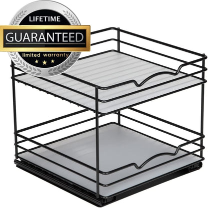 Pull Out Cabinet Organizer for Spices, Cans - Heavy Duty with Lifetime Limited Warranty- Pull Out Spice Rack- Cabinet Pull Out Shelf for Cans,Dishes, Etc, 8-1/2"Wx10-3/8"Dx8-7/8"H, Black