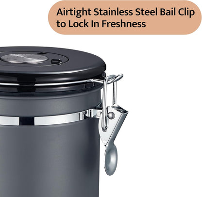 Veken Coffee Canister, Airtight Stainless Steel Kitchen Food Storage Container with Date Tracker and Scoop for Beans, Grounds, Tea, Flour, Cereal, Sugar, Cookies Jars, 16OZ Gray