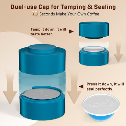 Nessus Reusable Vertuo Capsule Kit, [ALSeal EZ FIT] for Refillable Pods with 100 Pcs Aluminum Foil Seal Lids, Holder, Brush, for Refilling Vertuo Pods Reusable Vertuoline Pod(Blue)