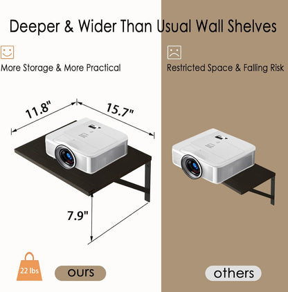 DINZI LVJ Deep Floating Shelves, 16" W x 12" D Wall Shelves Set of 2, Wide Display Shelf Mounted with Brackets, Easy-to-Install Wall Bookshelf for Living Room, Bathroom, Bedroom, Espresso