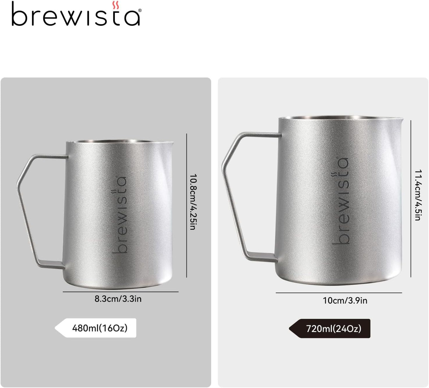 Brewista Precision Milk Frothing Pitcher, Steaming Jug, Coffee, Espresso Machine Accessories for Barista, Latte Art, Cappuccino, Stainless Steel Cup, 16 oz/480 ml, Silver