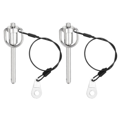 uxcell 2 Pcs Quick Release Pin, 1/4" x 2"(Dia. x L) Push-Button Ball Locking Pin 304 Stainless Steel Ring Handle Locking Pin with Wire for Audio Bimini Top Marine, Silver