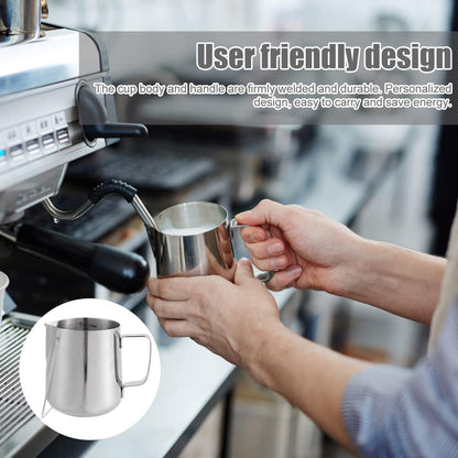 1PCS 350ML/12oz Milk Frothing Jug for Coffee Machine 304 Stainless Steel Milk Pitcher Cup with Spoon Milk Cup for Making Cappuccino Latte and Espresso