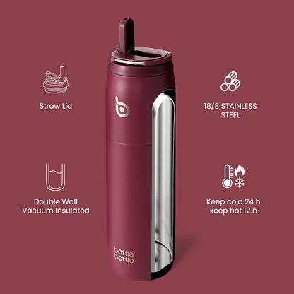 BOTTLE BOTTLE Stainless Steel Water Bottle with Straw and Lid, 32 oz Vacuum Insulated Cup,Stay Cold and Hot， Leak-Proof Wide Mouth Sports Water Bottles red