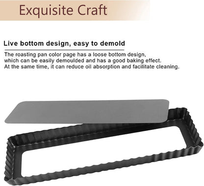 RINCH-PAN Rectangular Tart Pan, 2 PCS 14 Inch Long Pan Non-Stick Tart Pan With Removable Loose Bottom, Suitable For Pies, Biscuits, Cheesecakes, Desserts And Bread.