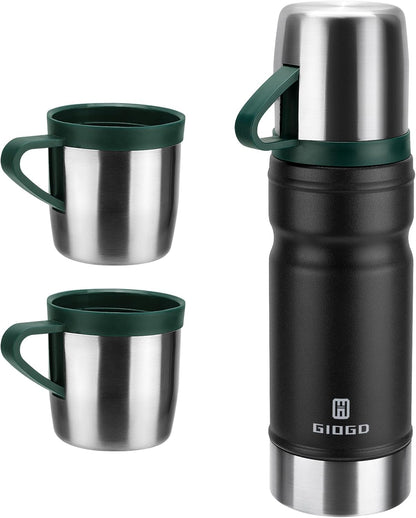 Vacuum Insulated Water Bottle Thermo Water Flask with Cup 680ml/23oz Stainless Steel Thermal Water Bottles Thermo for Hot and Cold Drinks Coffee Water(Black,Set)