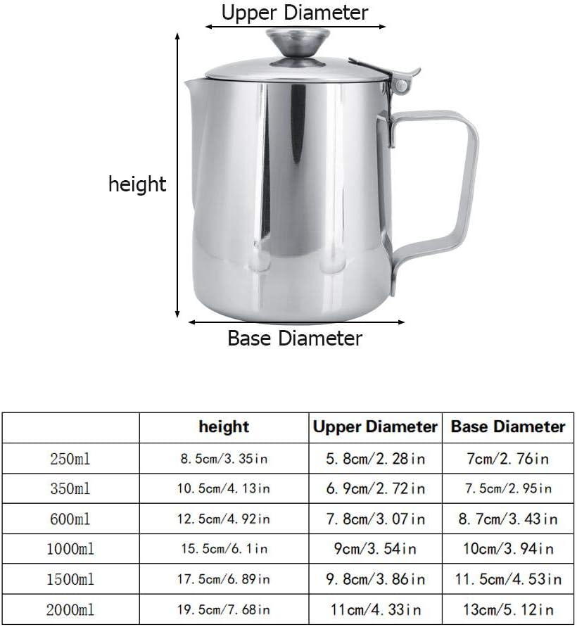 Stainless Steel Coffee Cup Mug Milk Frothing Pitcher Jug with Lid for Latte Coffee Art for Office Kitchen with handle(350mL)