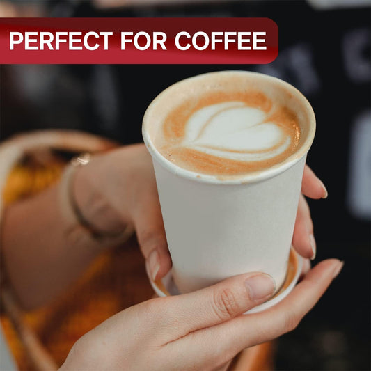 Smygoods White Disposable Paper Coffee Cups with Lids (12 OZ, 100 Count) For Hot Beverages, Tea, Espresso, Cocoa - To Go Drink Containers, Café & Office
