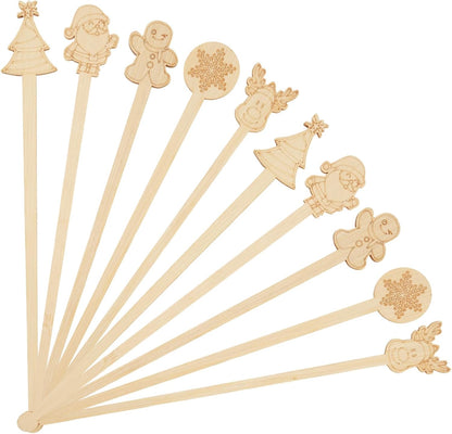 60 PCS Christmas Bamboo Coffee Blender 7 Inch Bamboo Blender Cocktail Blender Biodegradable Disposable Drink Mixer for Christmas Office Milk Cocktail Tea Party Supplies (50)