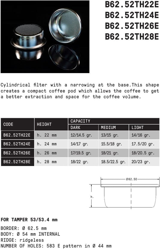 IMS Precision 20 g filter basket B62.52TH26E compatible with 54mm Breville Sage Espresso machines Express, Bambino, Bambino Plus, Barista Pro. Doesn't fit JET models