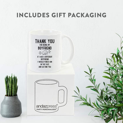 Andaz Press Funny Family 11oz. Coffee Mug Gift, Thank You for Being My Boyfriend, Punch in Face, 1-Pack, Christmas Birthday Drinking Cup Present Ideas