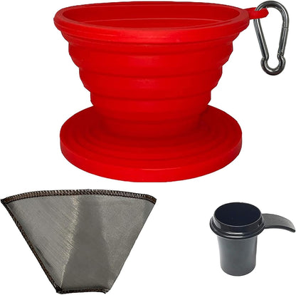 GOLDTONE Collapsible Silicone Portable Reusable Coffee Dripper w/Carry Clip & Scoop (Collapsible Pour Over, Frameless Filter & Scoop)
