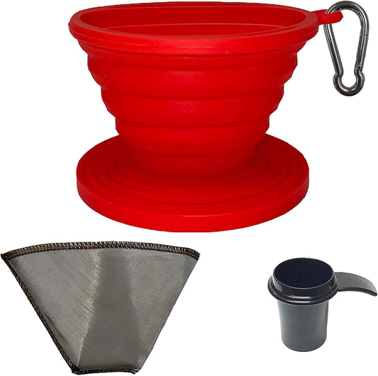 GOLDTONE Collapsible Silicone Portable Reusable Coffee Dripper w/Carry Clip & Scoop (Collapsible Pour Over, Frameless Filter & Scoop)