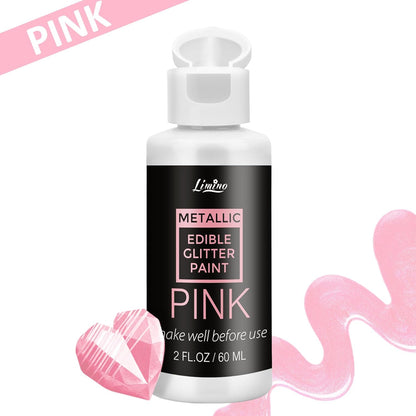 Edible Glitter Paint - 2 fl.oz Food Grade Metallic Glitter Cake Paint for Cake Decorating, Baking, Cupcakes - Shimmer Art Decorative Liquid Edible Paint Food Coloring for Fondant, Donuts (Pink)