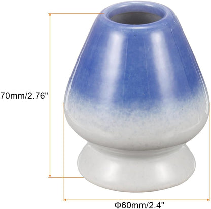 HARFINGTON Ceramic Chasen Stand 70mm Matcha Whisk Holder Teas Set Whisks Stand Traditional Matcha Tea Chasen Holder Tea Set Accessories for Tea Tasting, White/Blue