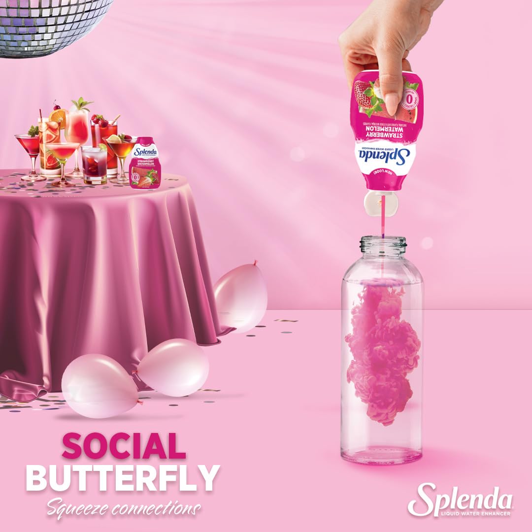 SPLENDA Liquid Water Enhancer Drops, Sugar Free, Zero Calorie, Natural Flavor, Concentrated Drink Mix, 3.11 Fl Oz Each Bottle (Strawberry Watermelon, 2 Pack)
